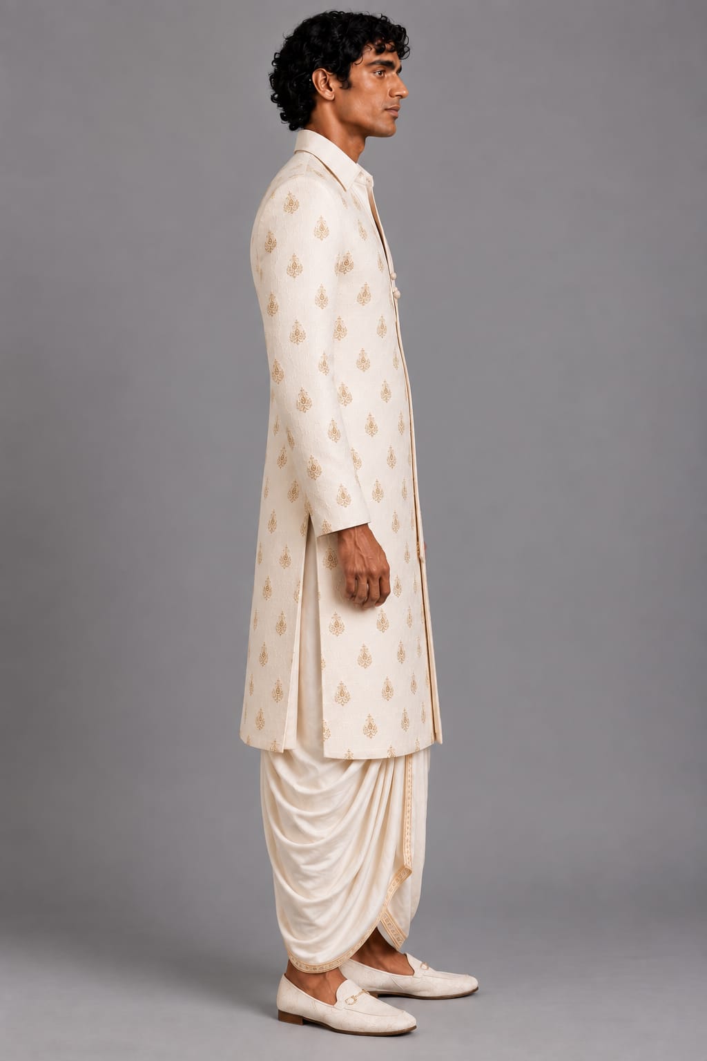 Ivory Asymmetric Arch Placket Kurta