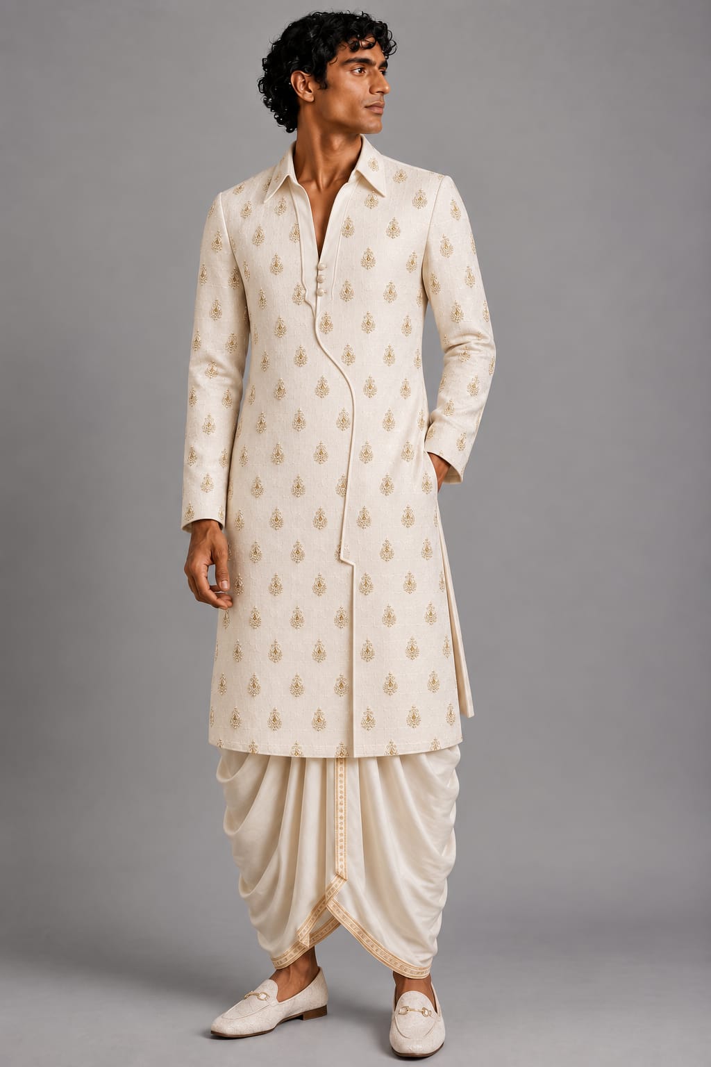 Ivory Asymmetric Arch Placket Kurta