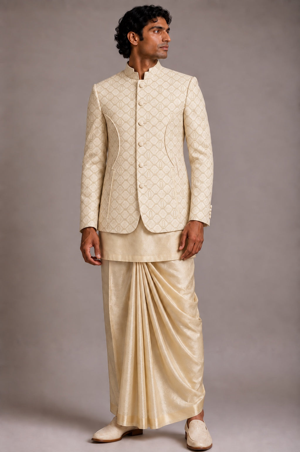 Ivory Contoured Panel Bandhgala