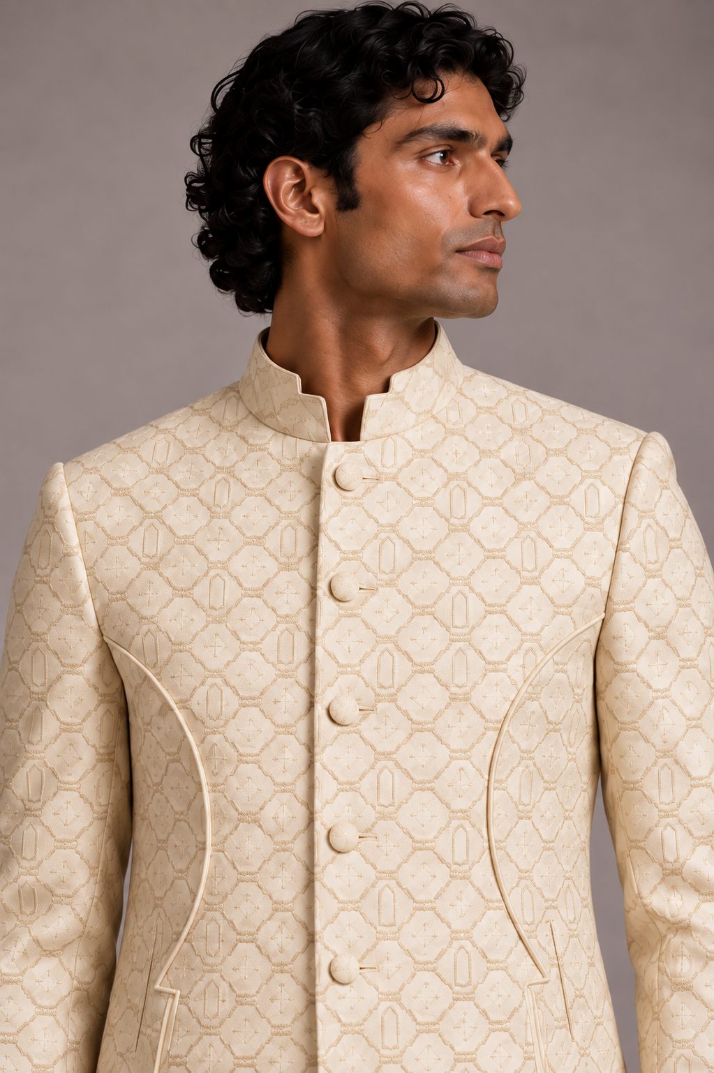 Ivory Contoured Panel Bandhgala