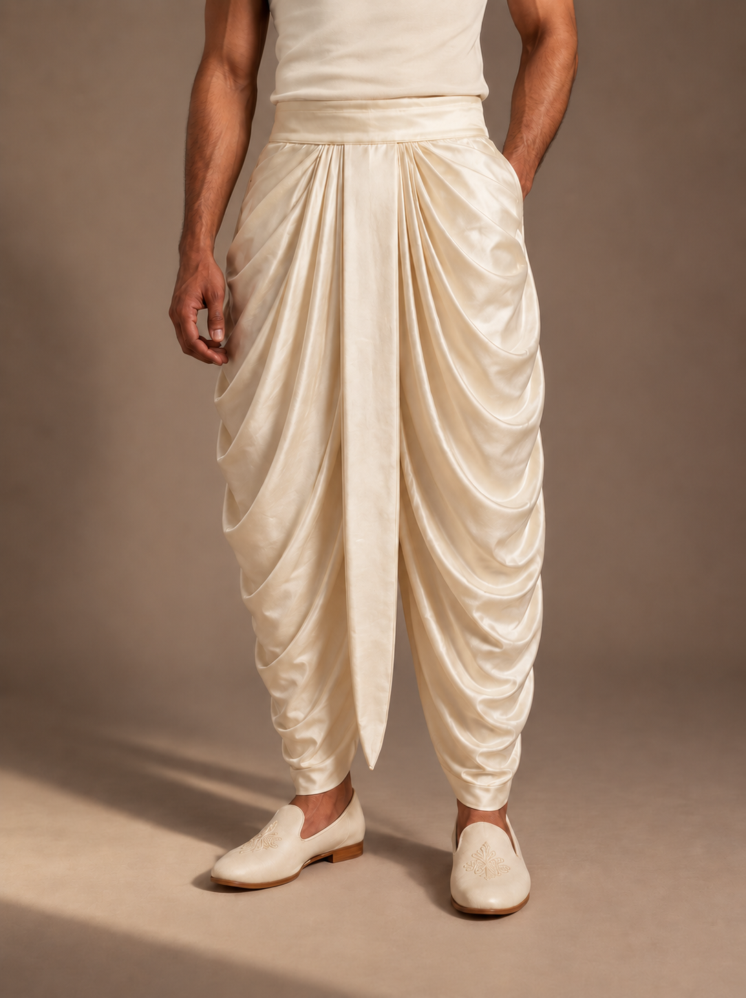 Ivory Draped Fold Dhoti