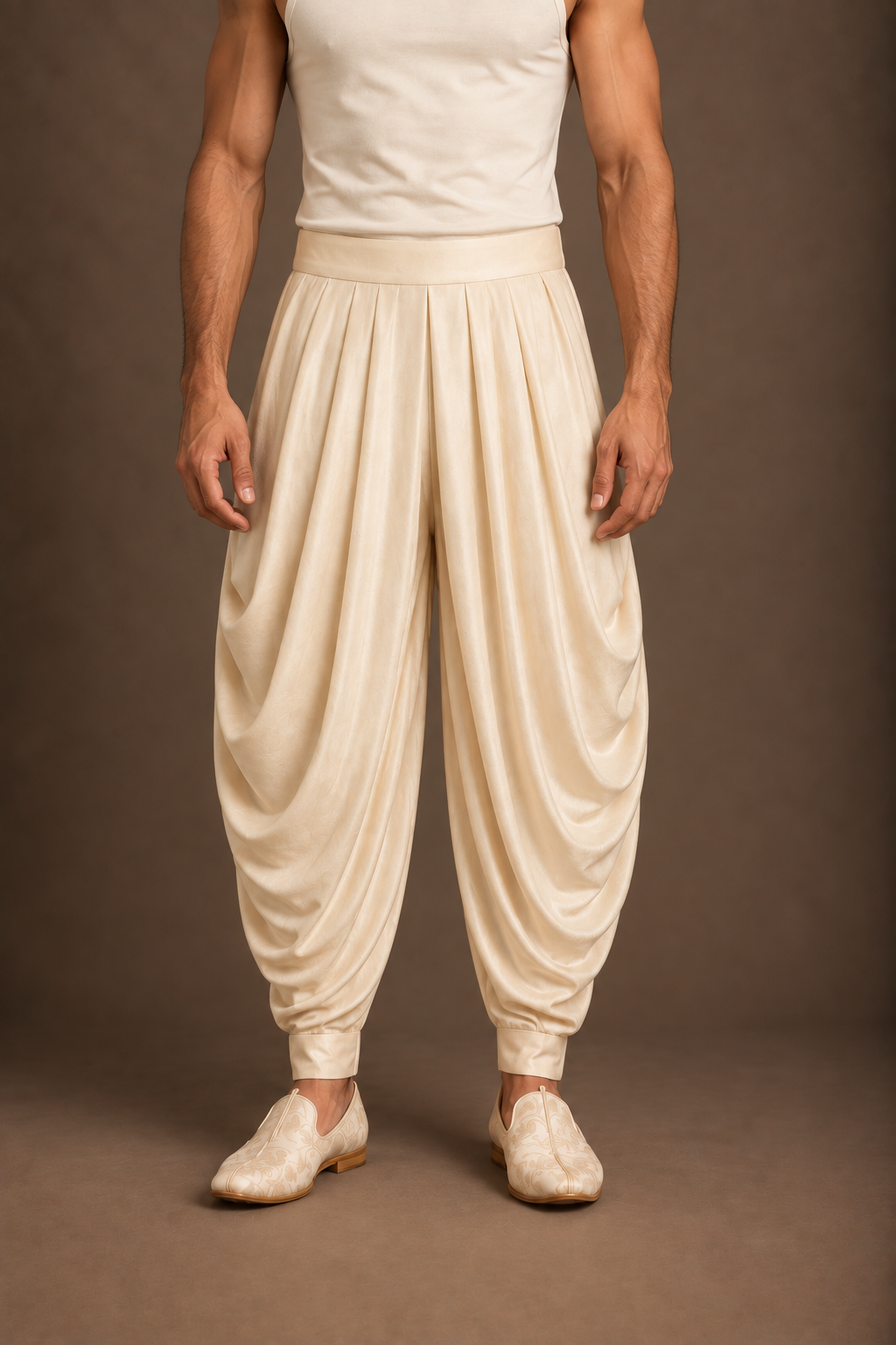Ivory Draped Pleat Patiala