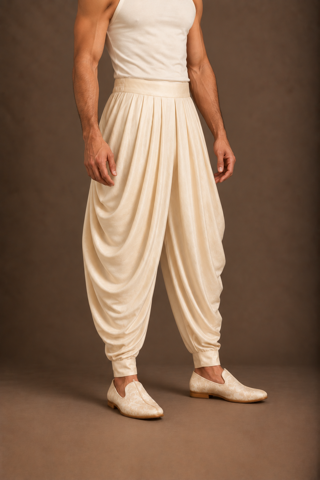 Ivory Draped Pleat Patiala