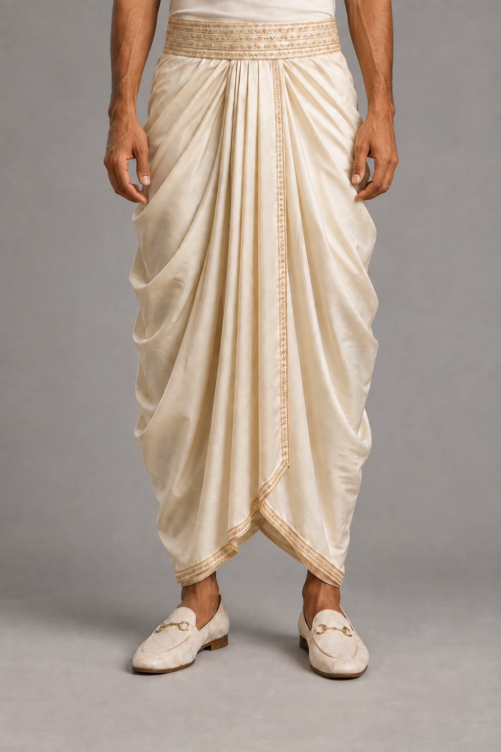 Ivory Embellished Drape Dhoti