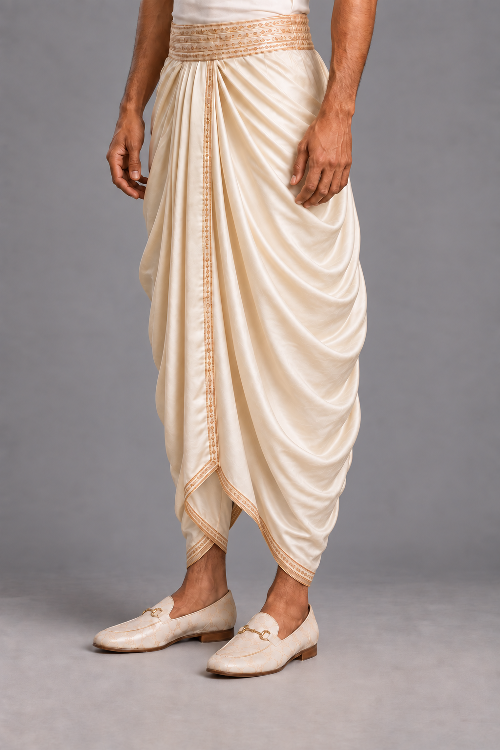 Ivory Embellished Drape Dhoti