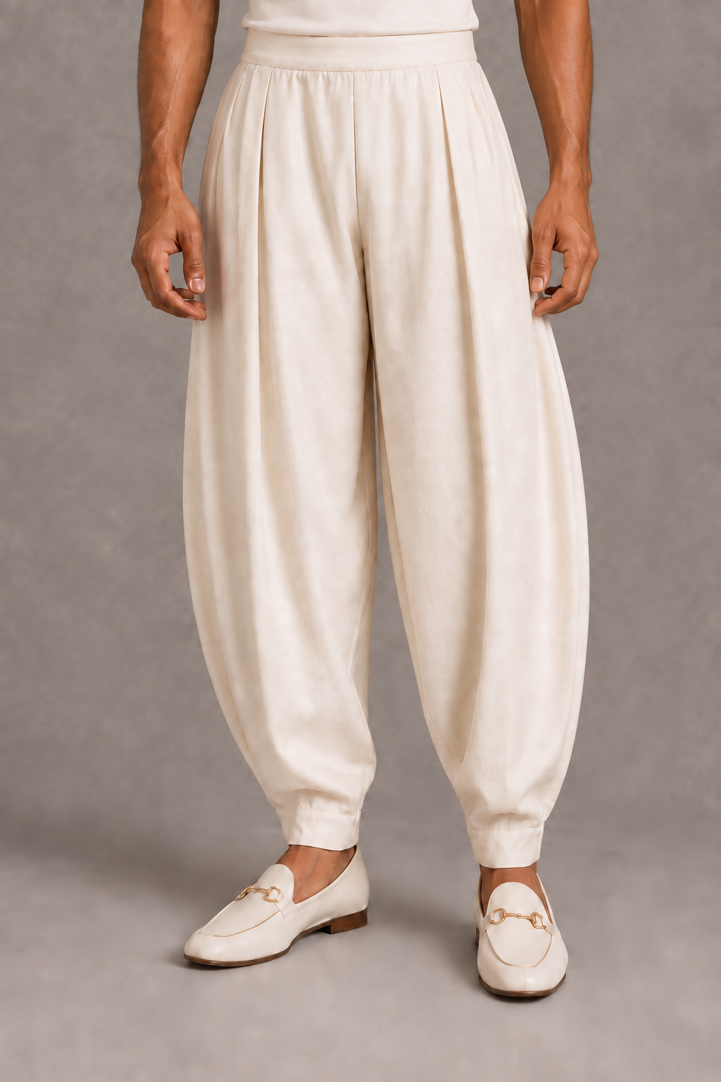 Ivory Pleated Silk Pant