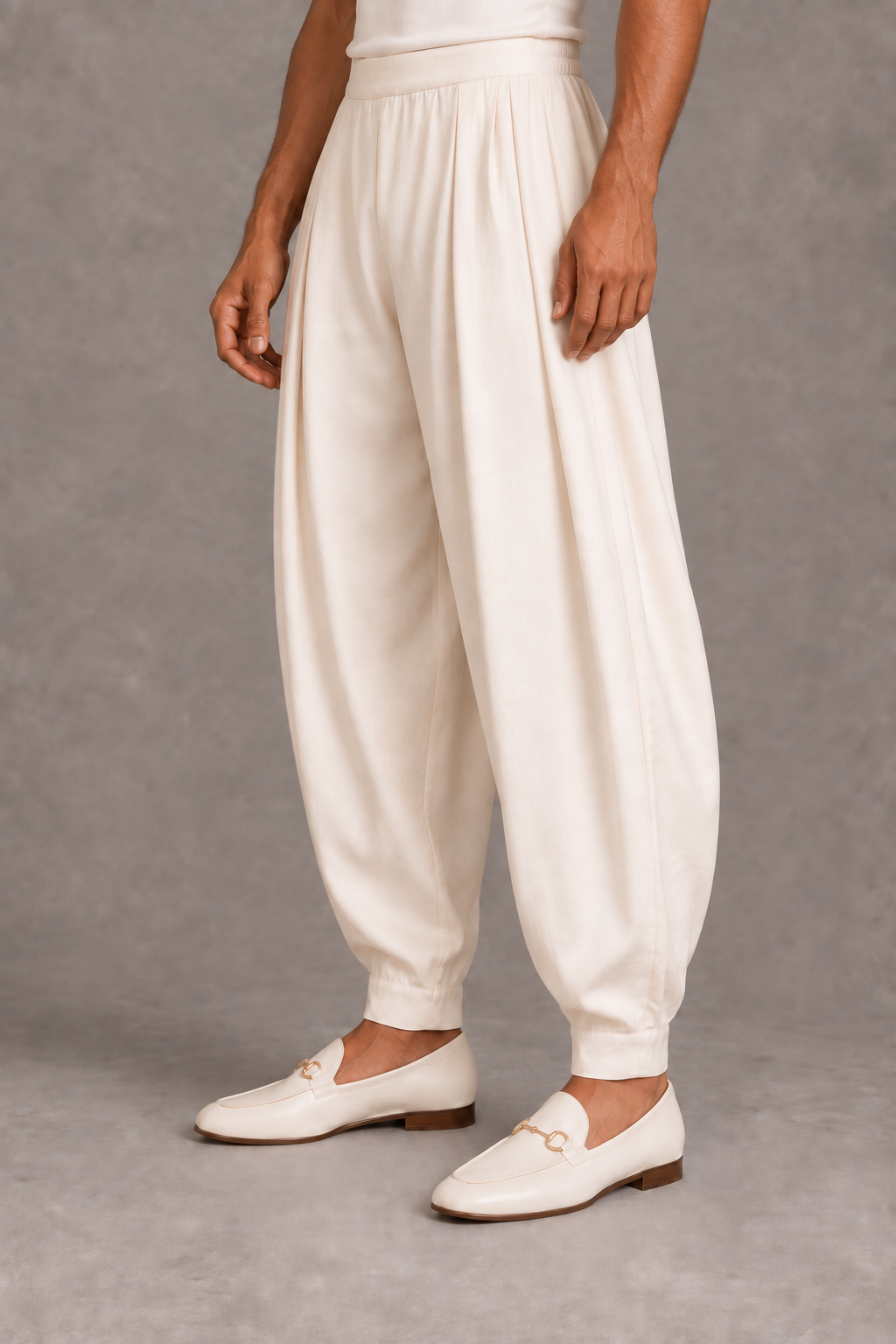 Ivory Pleated Silk Pant