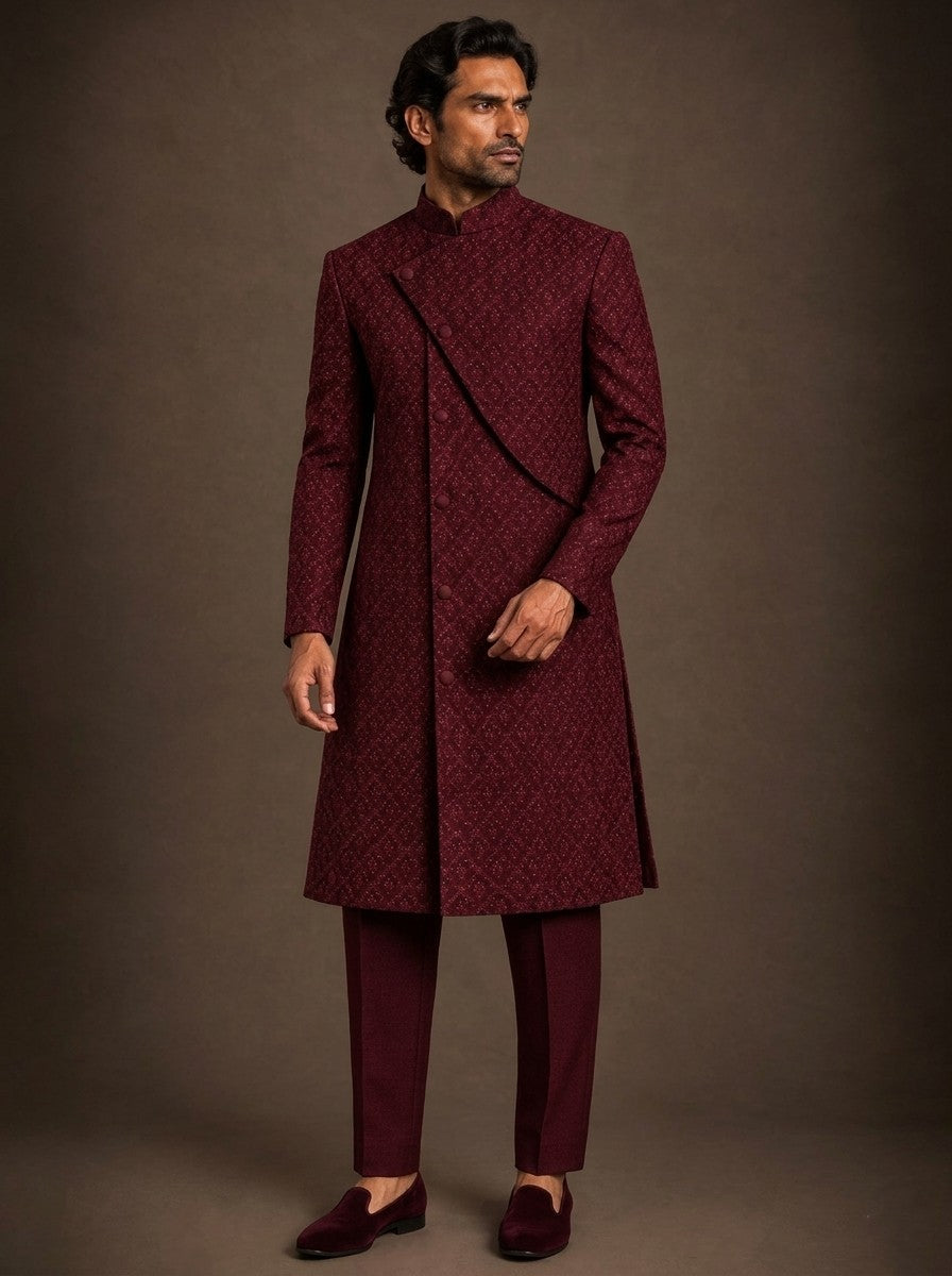 Mulberry Sculpted Curve Sherwani