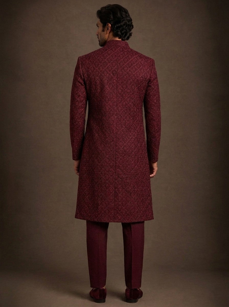 Mulberry Sculpted Curve Sherwani