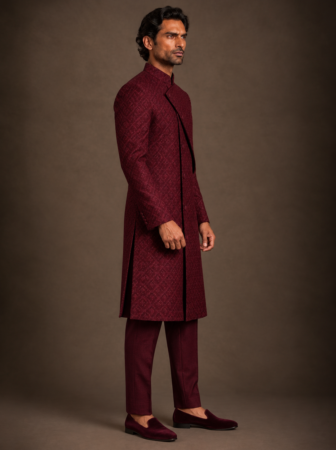 Mulberry Sculpted Curve Sherwani