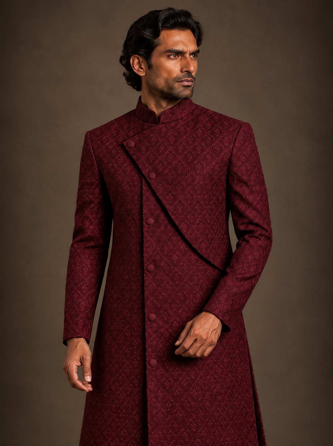 Mulberry Sculpted Curve Sherwani