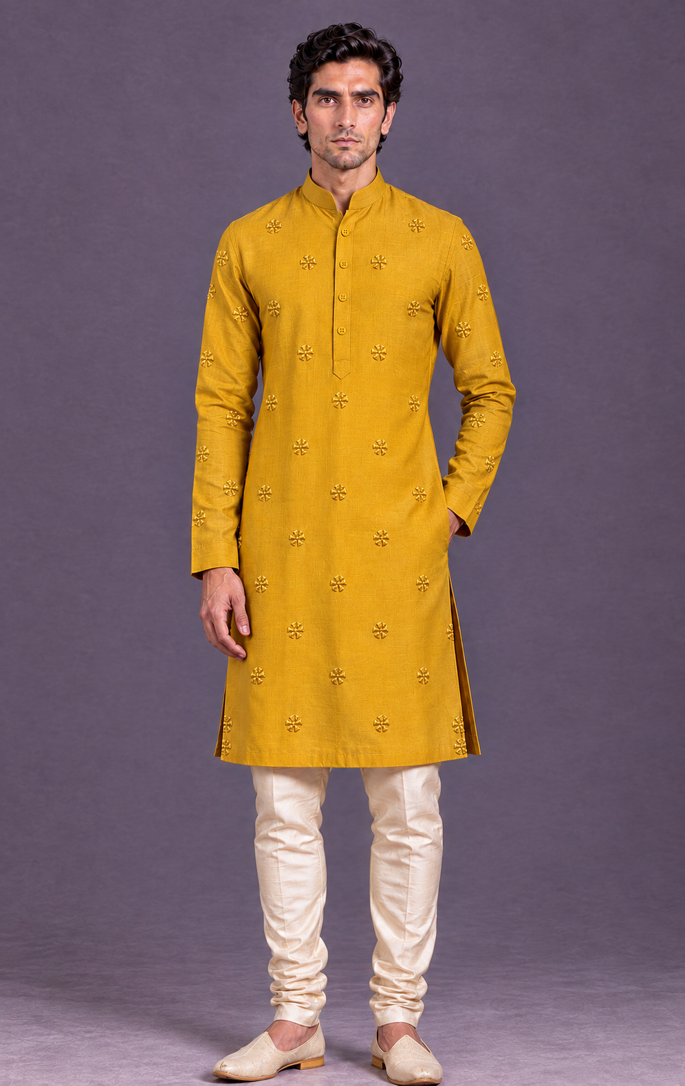 Mustard Classic Embroidered Kurta