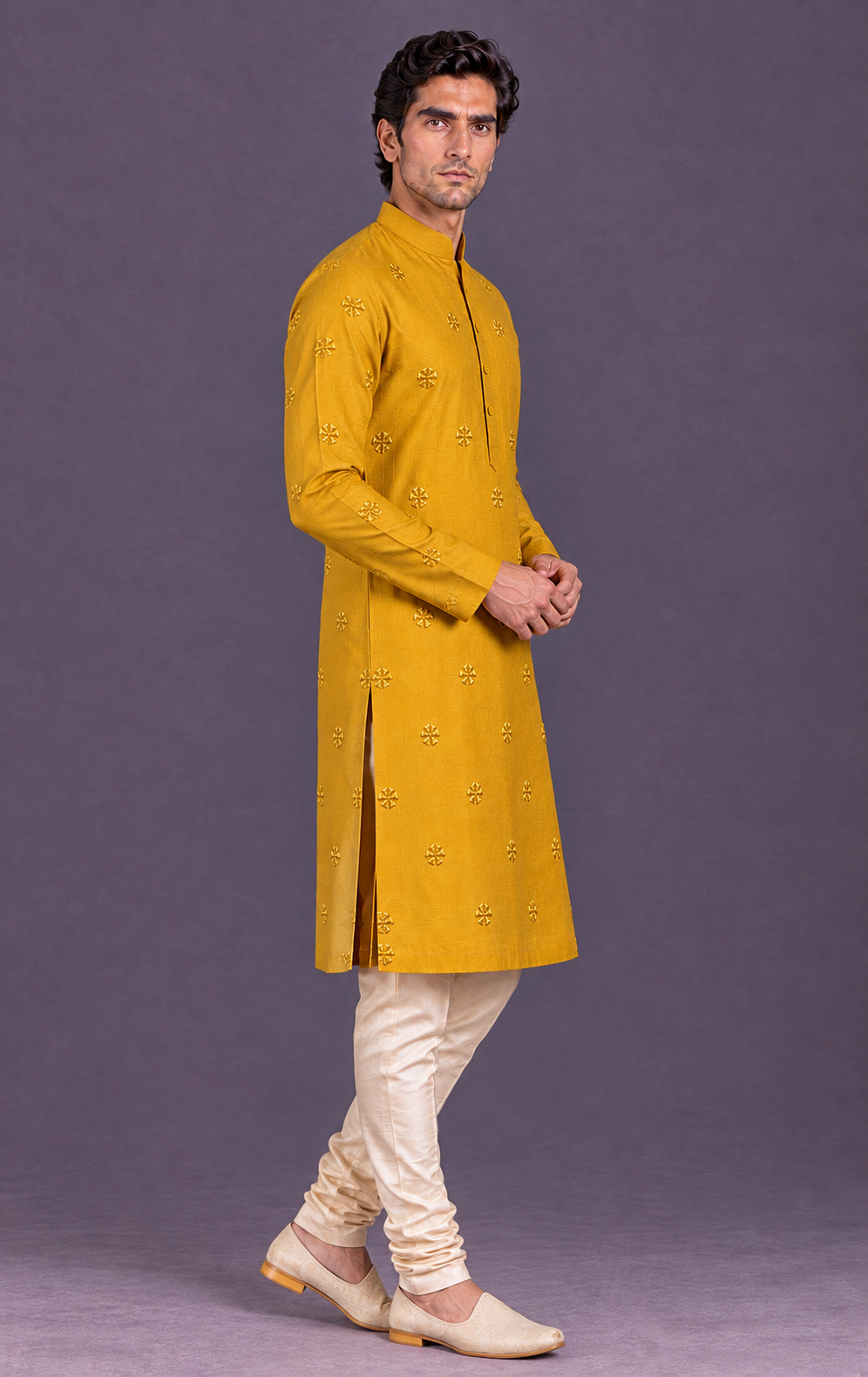 Mustard Classic Embroidered Kurta