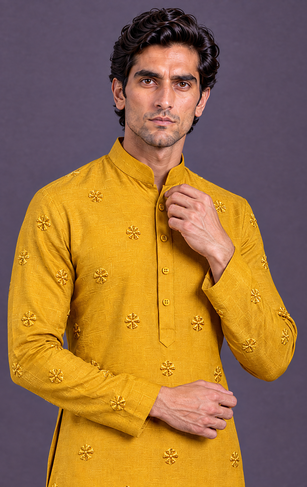 Mustard Classic Embroidered Kurta