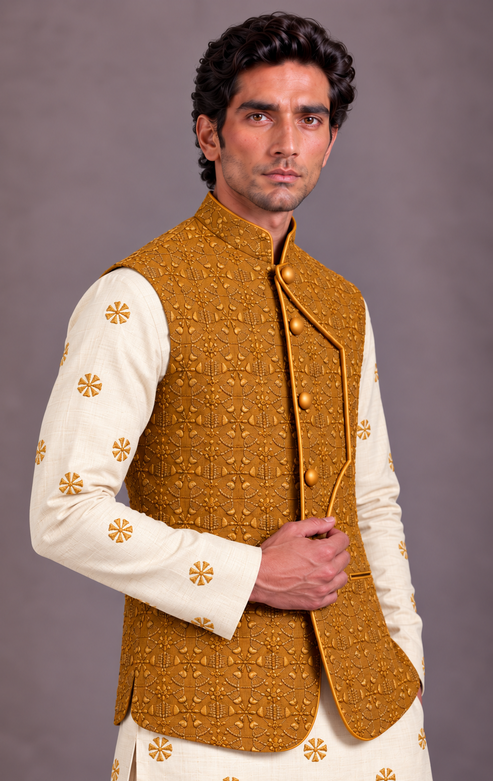 Mustard Sculpted Front Bandi