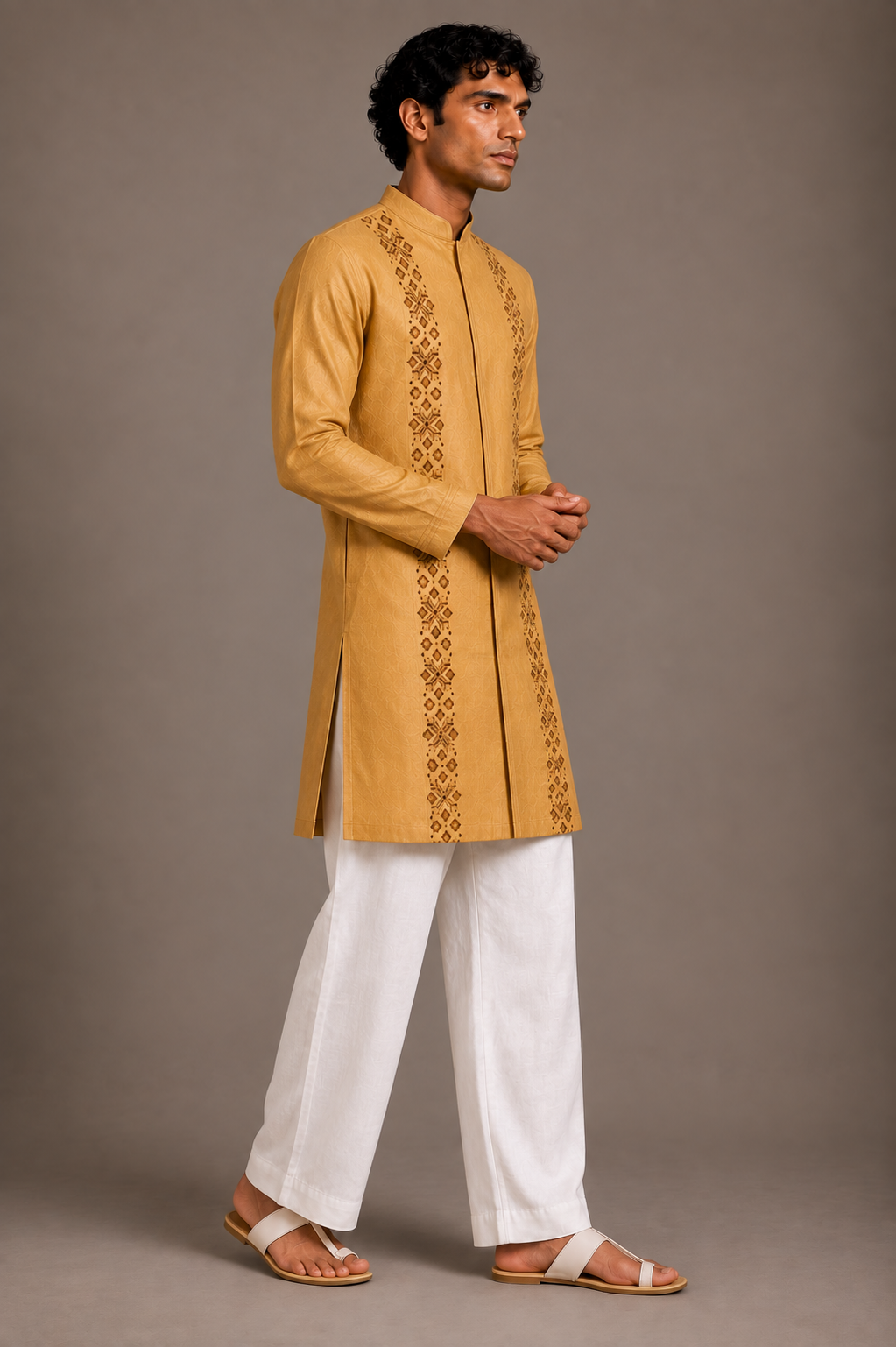 Mustard Tonal Panel Kurta