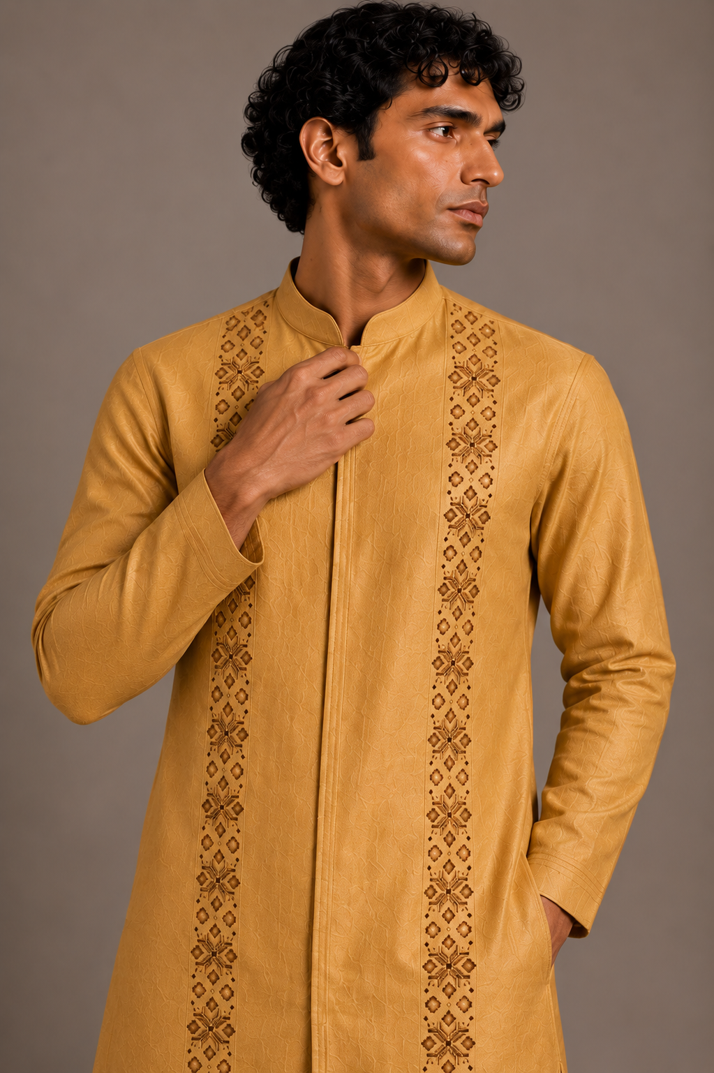 Mustard Tonal Panel Kurta