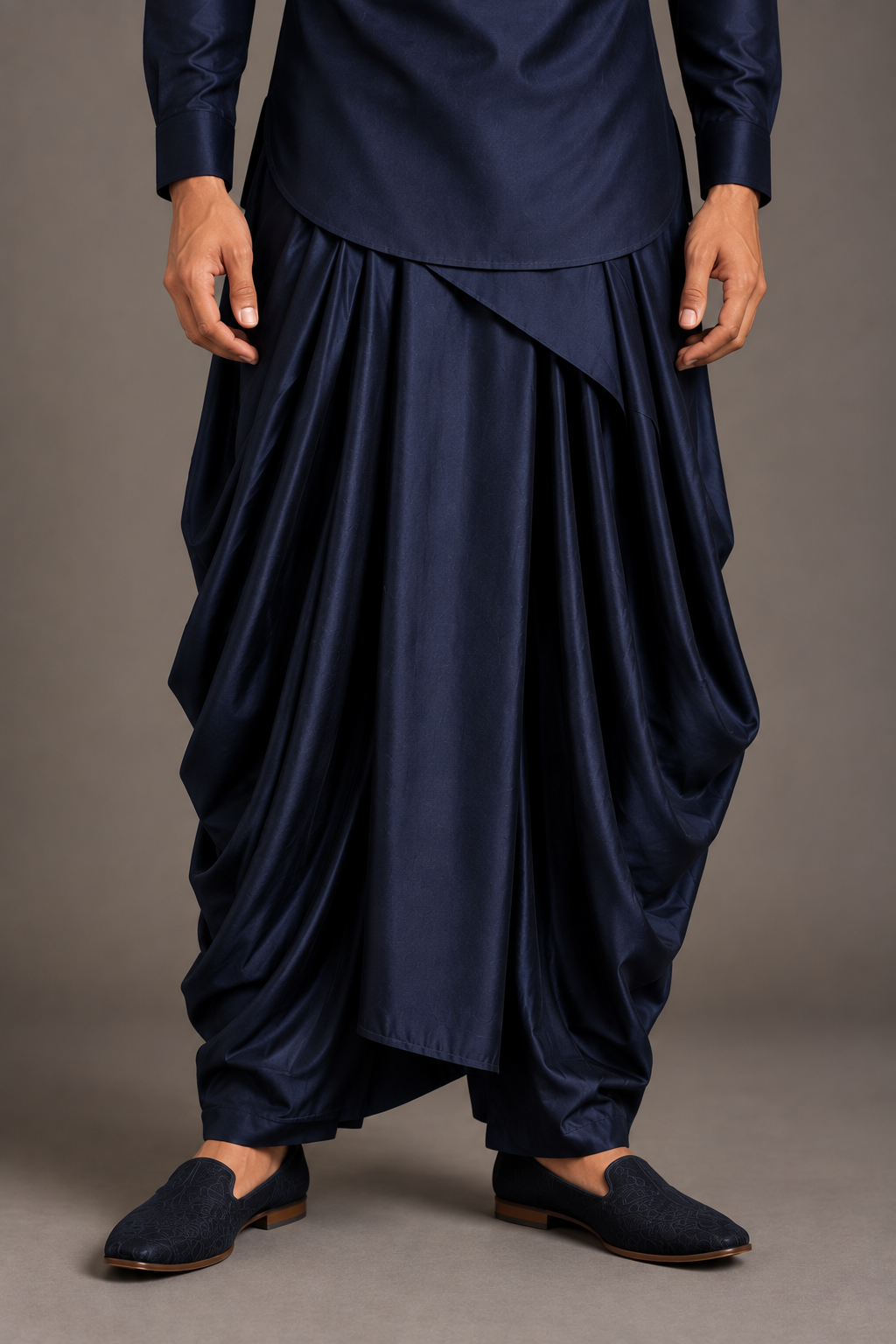 Navy Asymmetric Pleated Dhoti