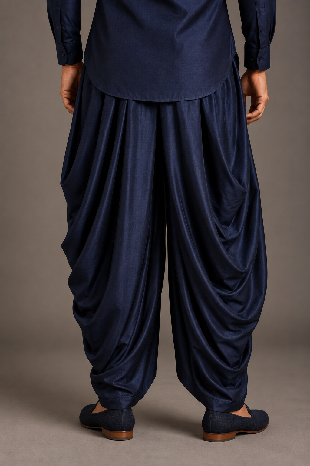 Navy Asymmetric Pleated Dhoti