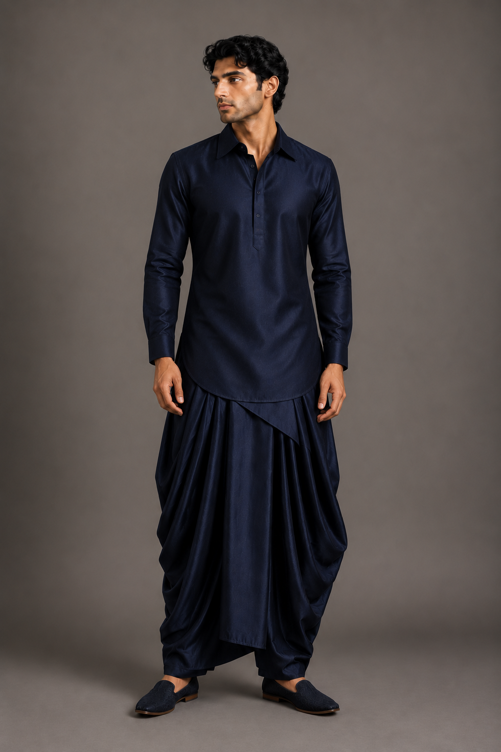 Navy Contemporary Shirt-Collar Kurta