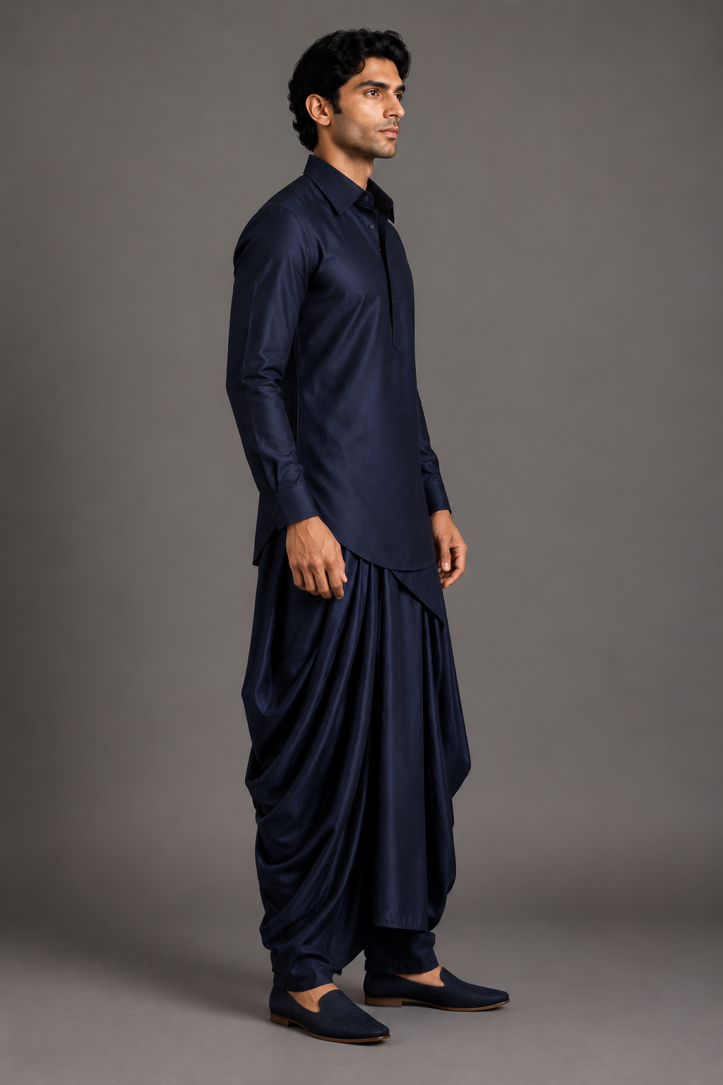 Navy Contemporary Shirt-Collar Kurta