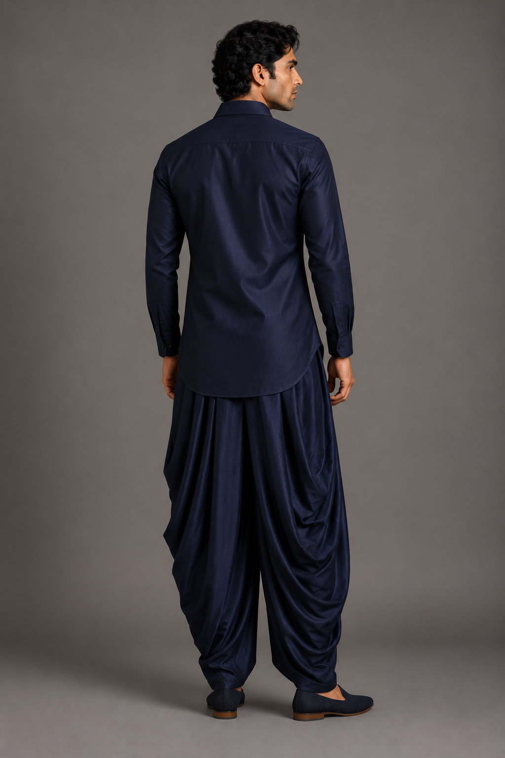 Navy Contemporary Shirt-Collar Kurta