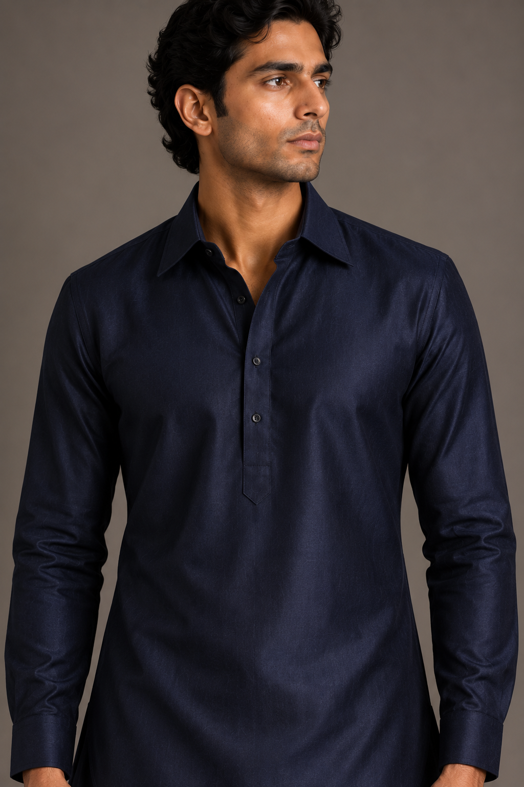 Navy Contemporary Shirt-Collar Kurta