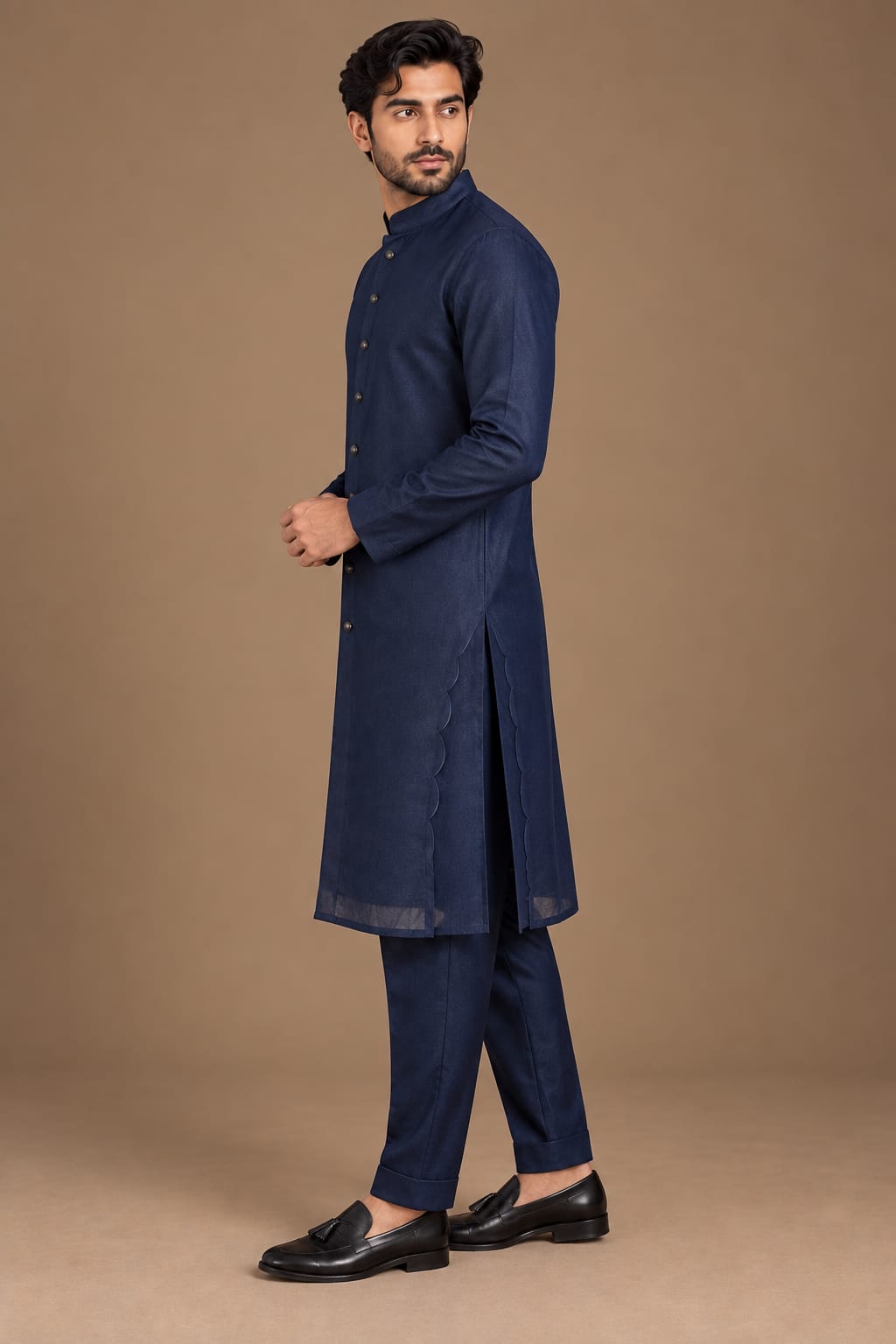 Navy Curved Side Panel Kurta