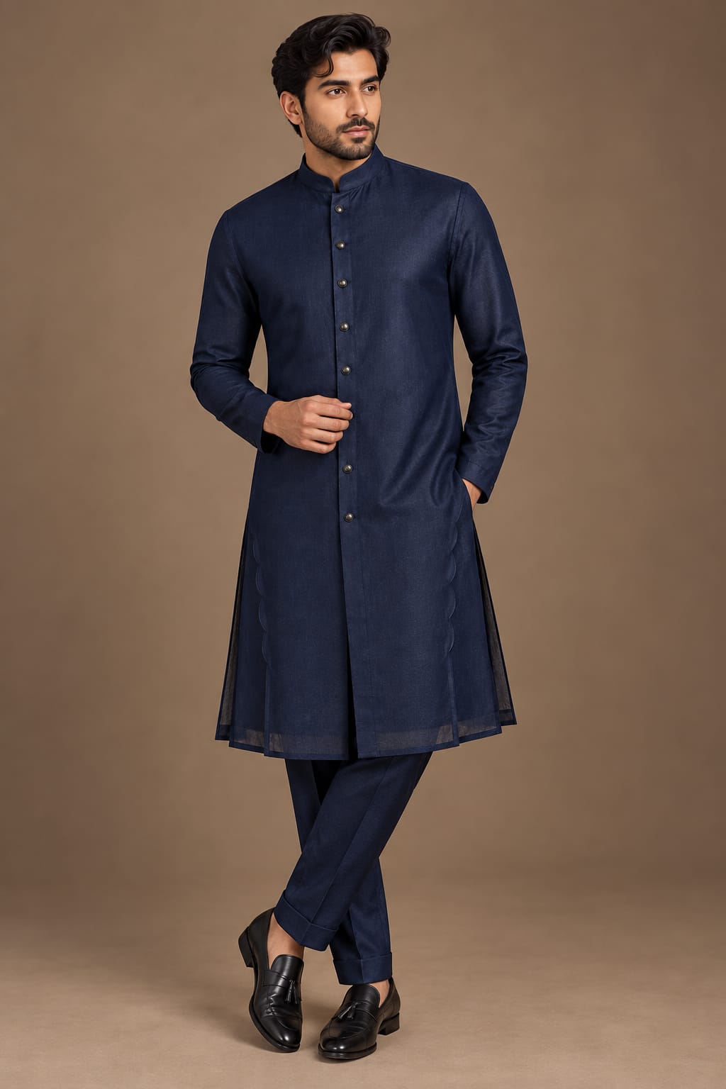 Navy Curved Side Panel Kurta
