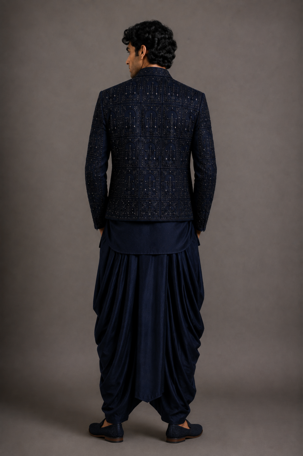Navy Embellished Panel Jacket