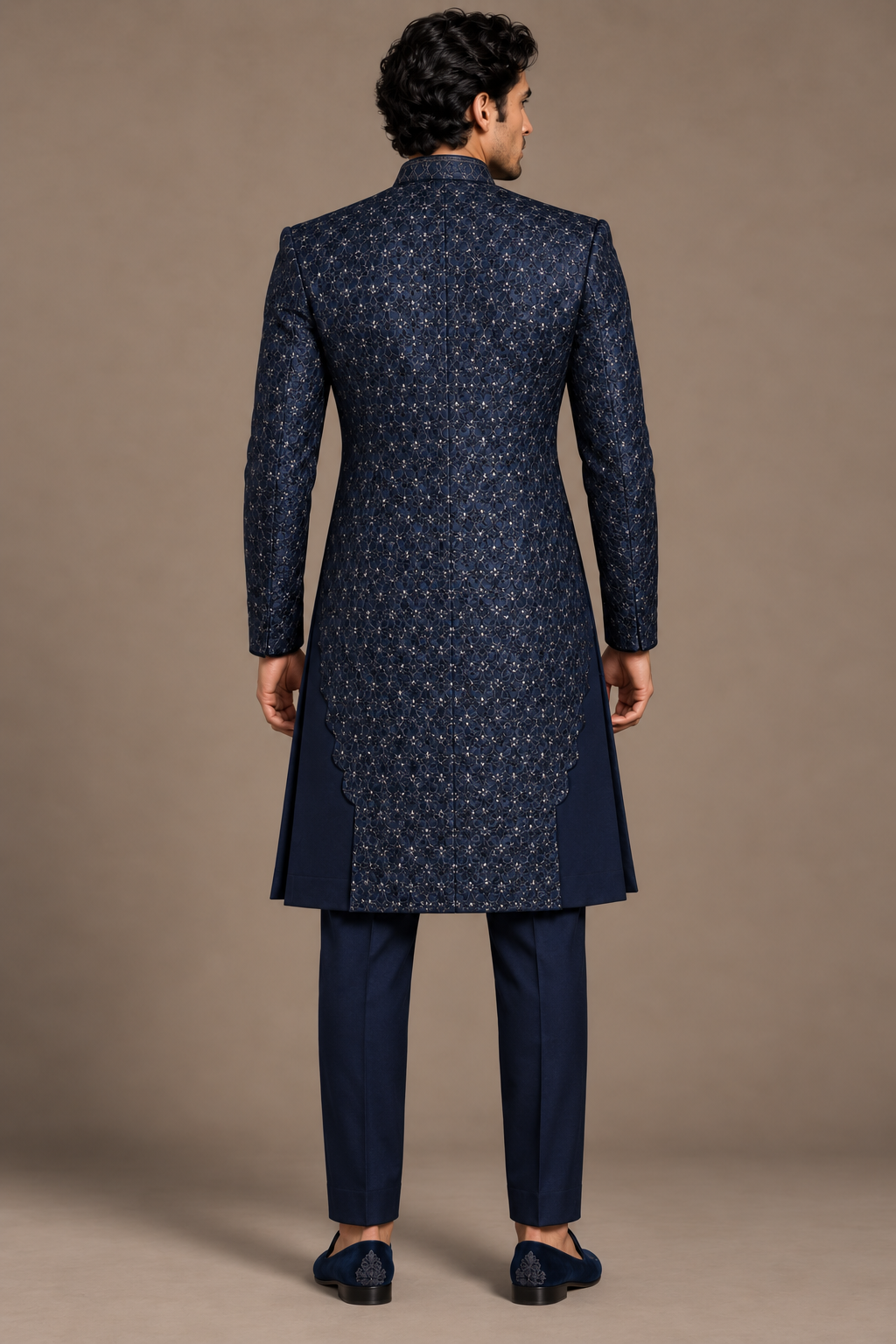 Navy Scalloped Arch Sherwani