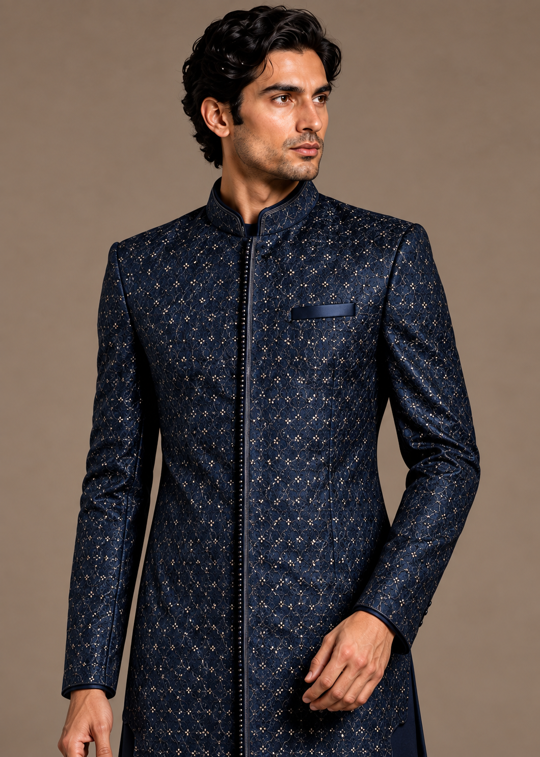 Navy Scalloped Arch Sherwani