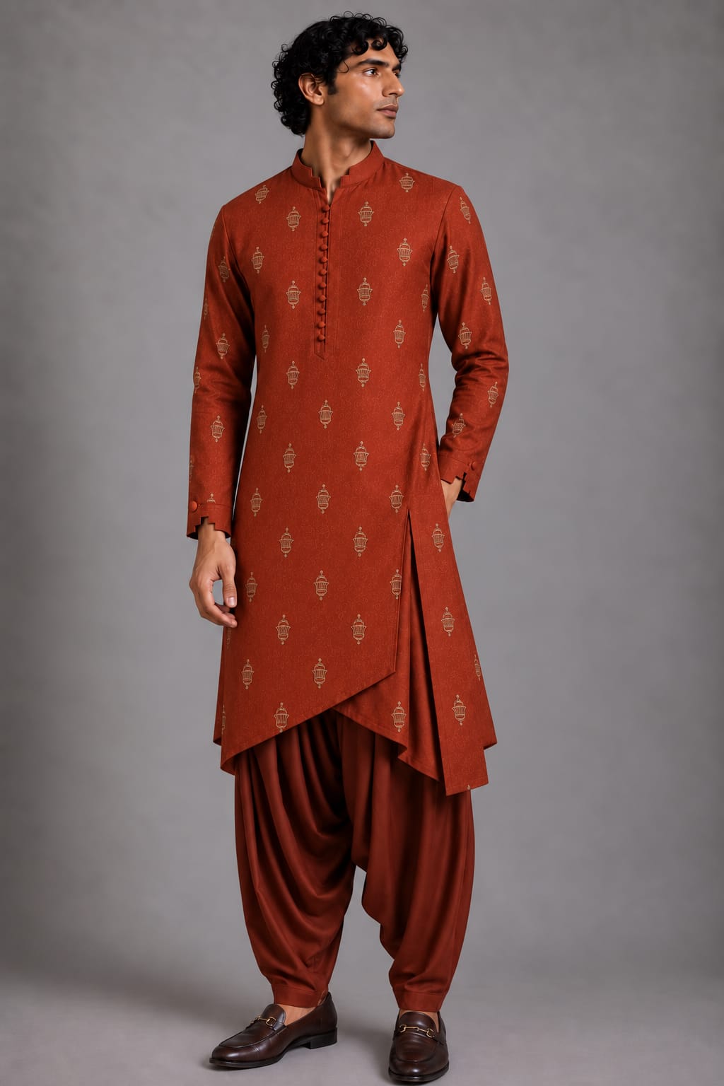 Rust Asymmetric Layered Kurta