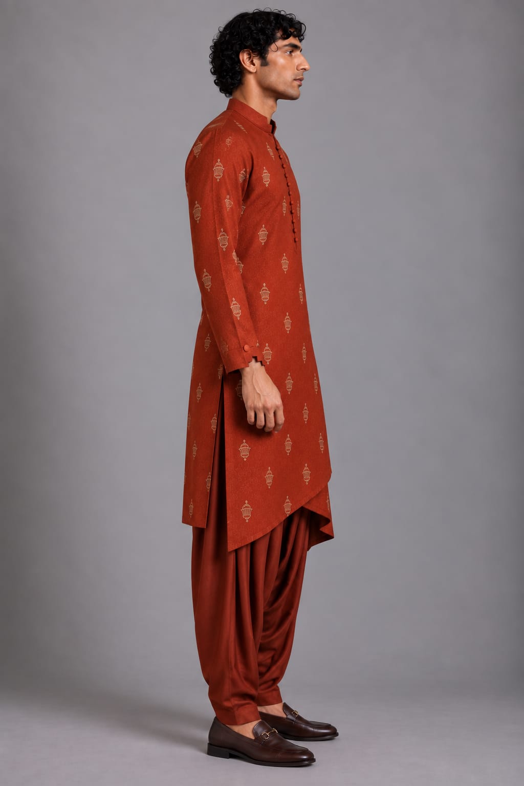 Rust Asymmetric Layered Kurta