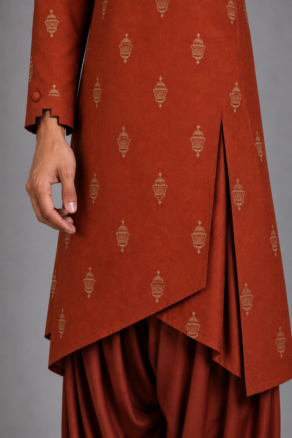 Rust Asymmetric Layered Kurta