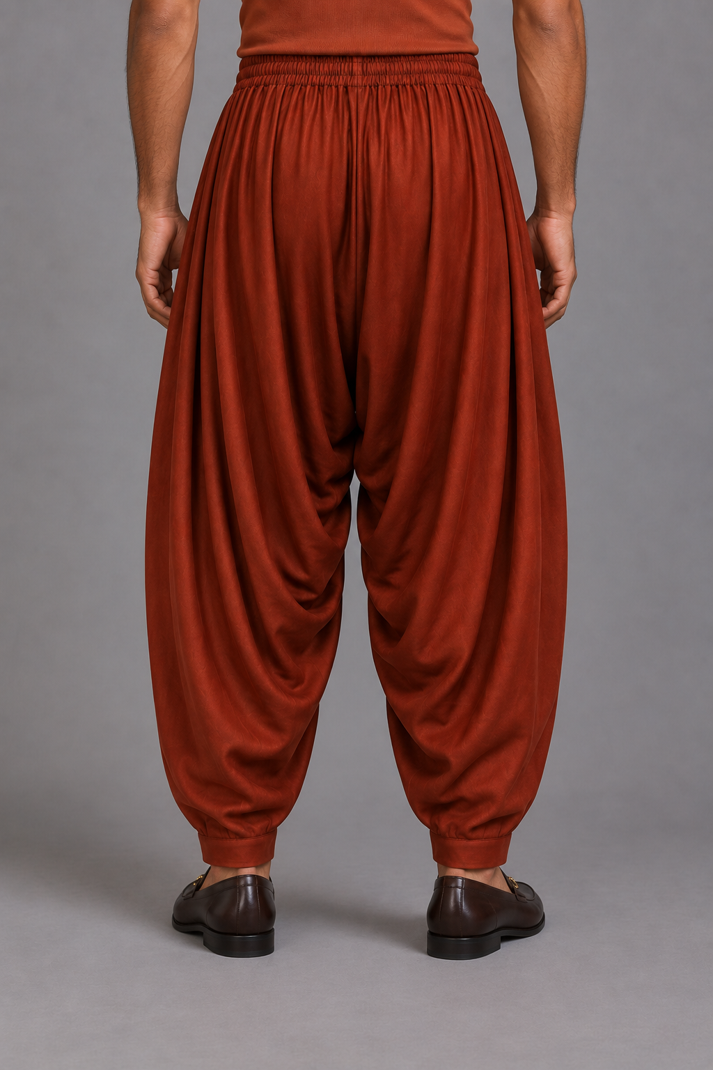 Rust Draped Silk Patiala