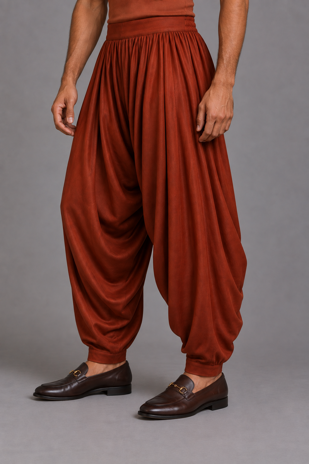 Rust Draped Silk Patiala