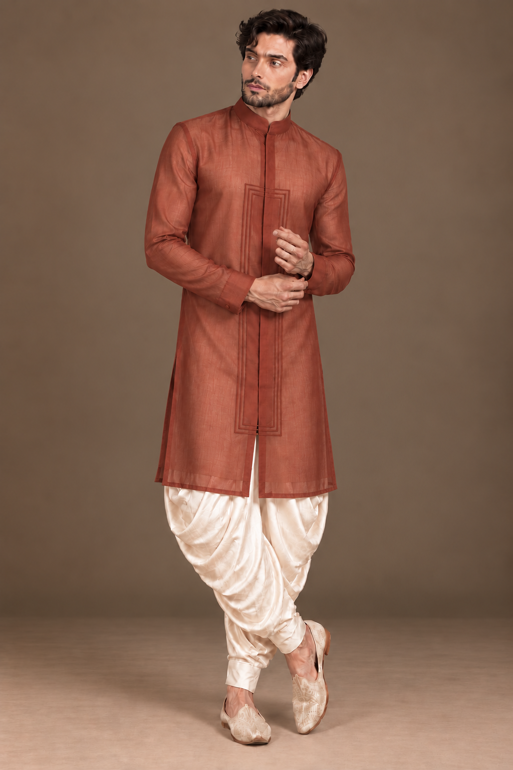 Rust Framed Panel Kurta