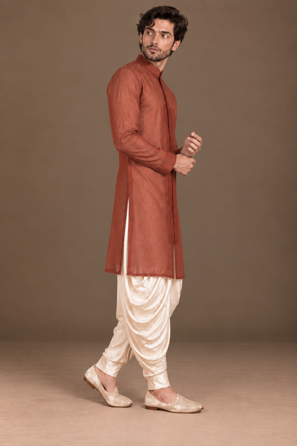 Rust Framed Panel Kurta