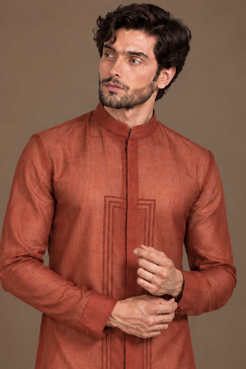 Rust Framed Panel Kurta