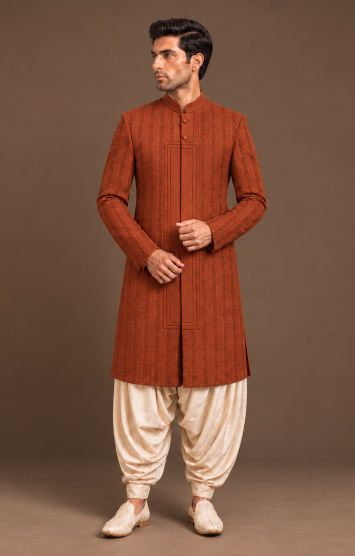 Rust Linear Structured Sherwani