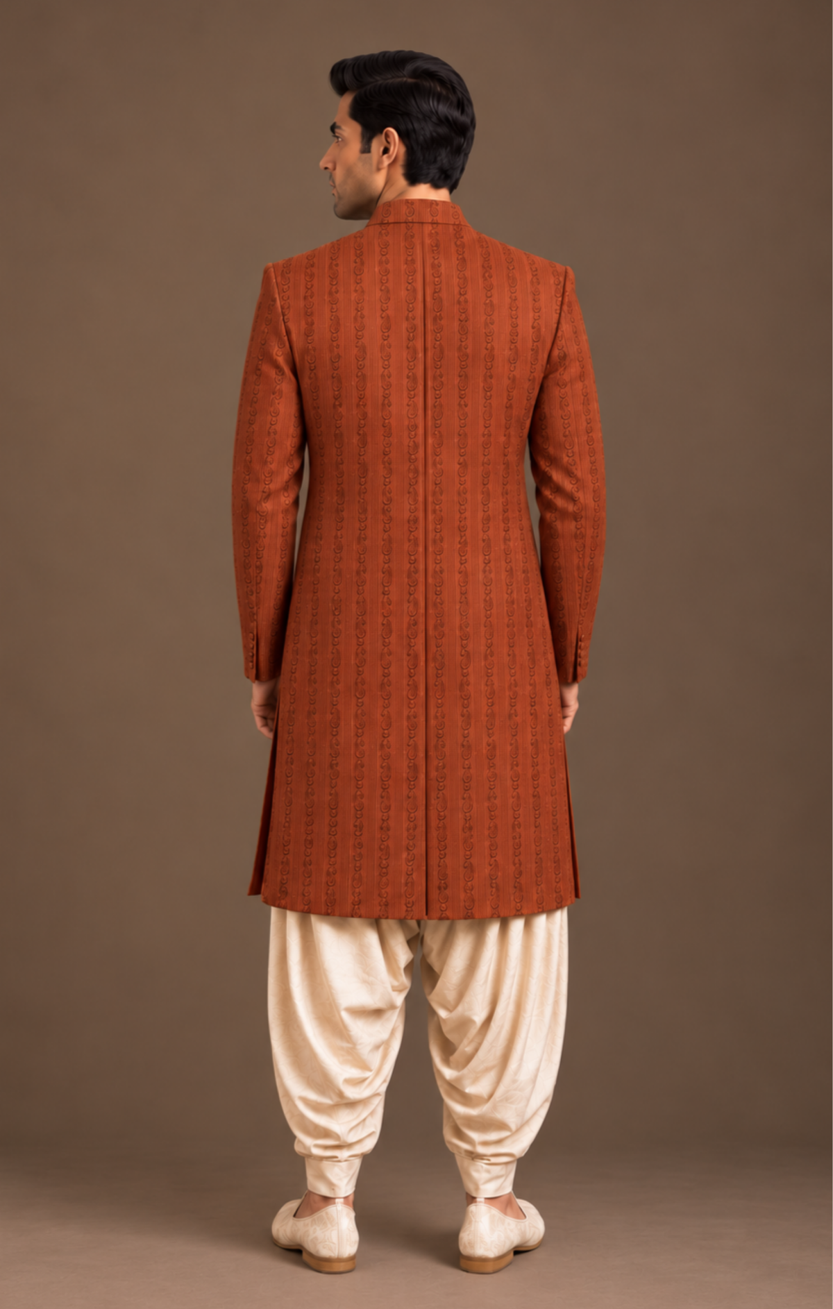 Rust Linear Structured Sherwani