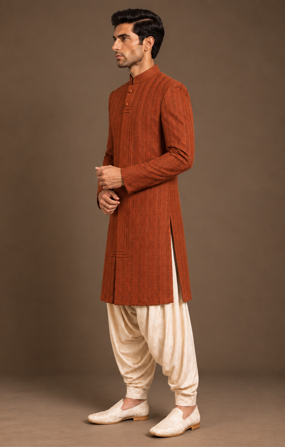 Rust Linear Structured Sherwani
