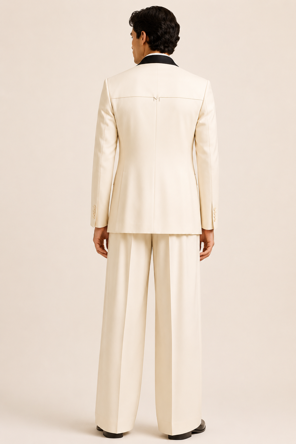 Ivory Wide-Leg Tuxedo Trousers