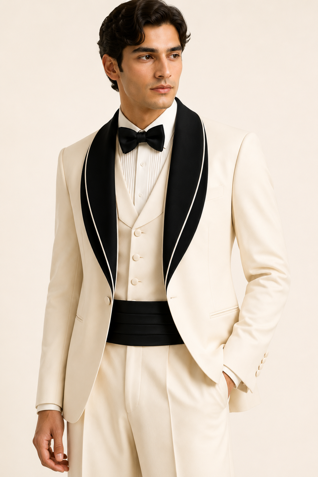 Ivory Wide-Leg Tuxedo Trousers