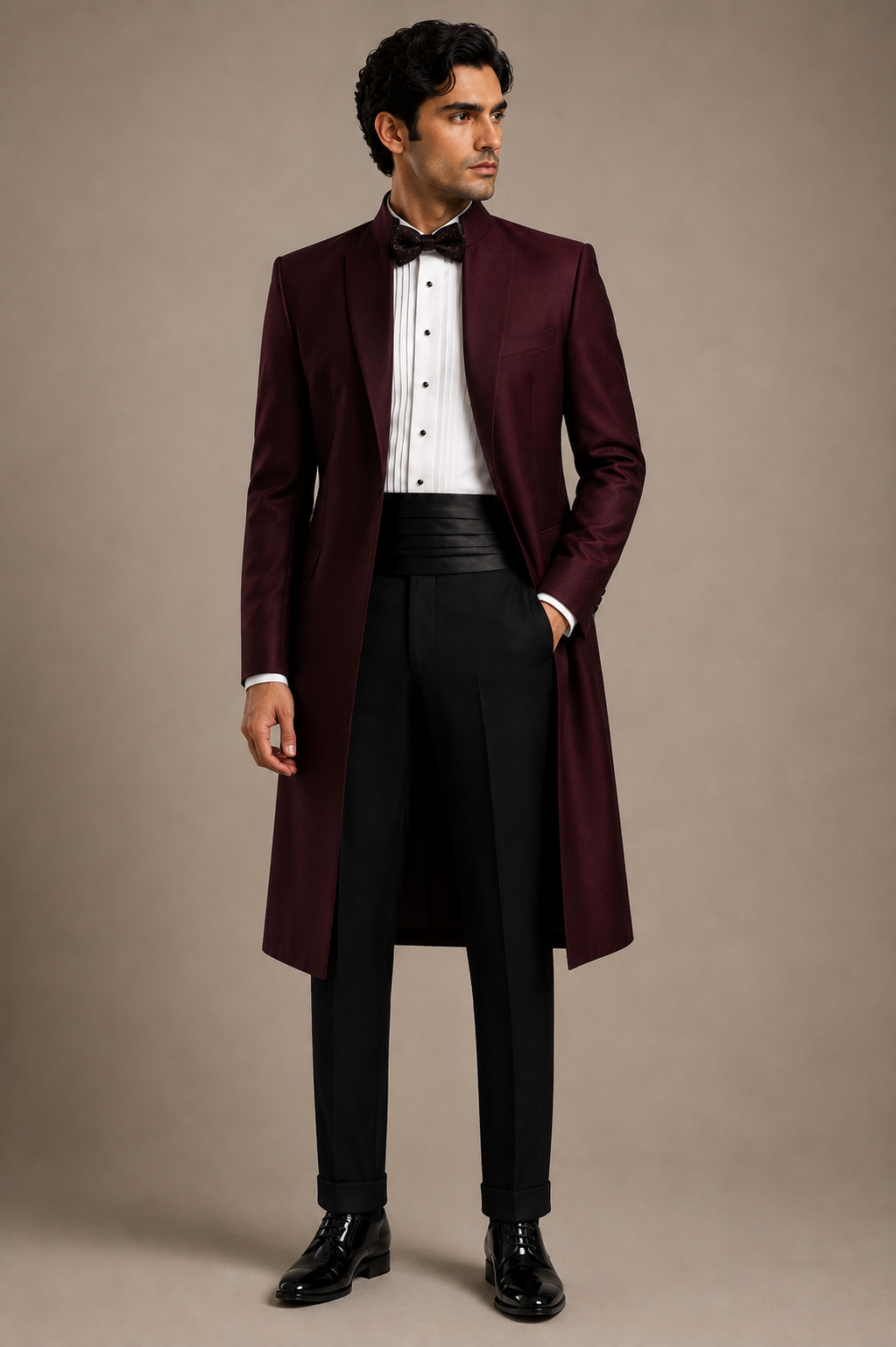 Wine Long Tuxedo Coat