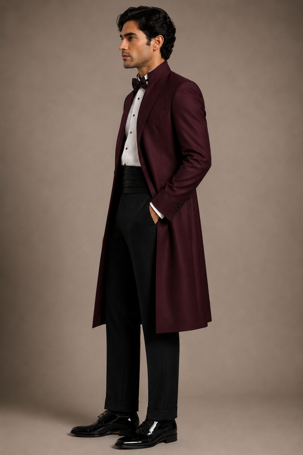 Wine Long Tuxedo Coat