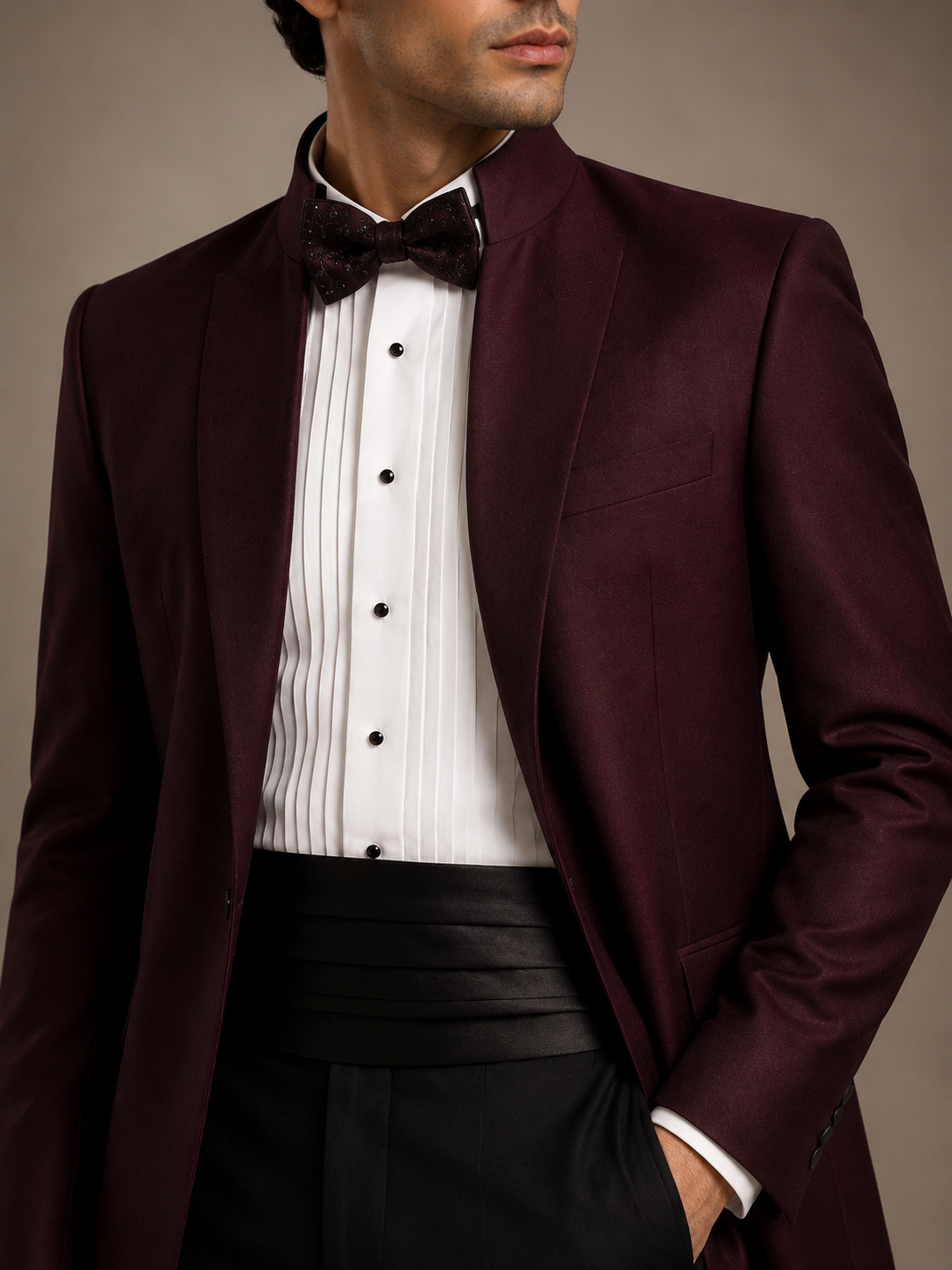 Wine Long Tuxedo Coat
