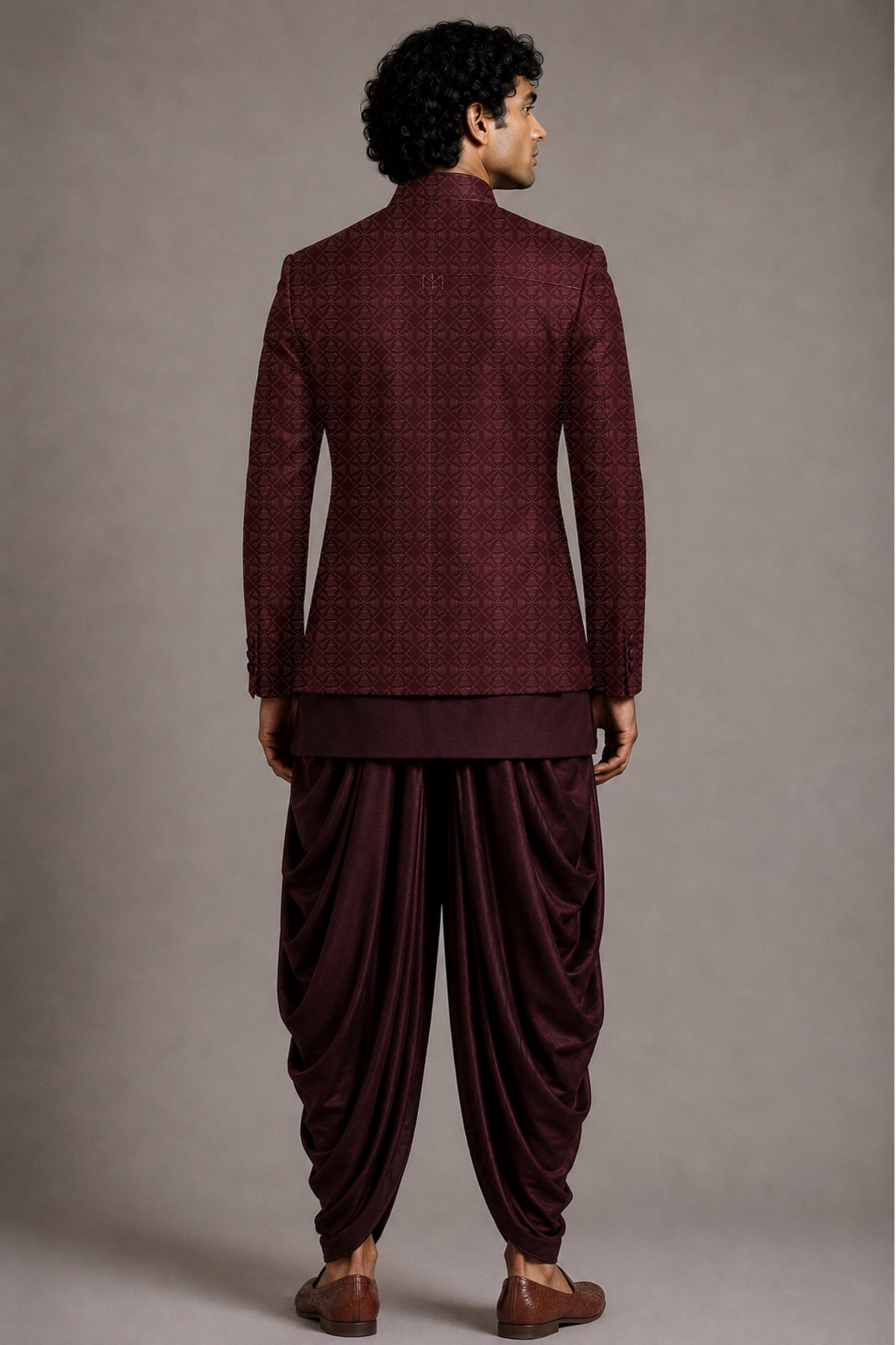 Wine Asymmetric Overlay Bandhgala