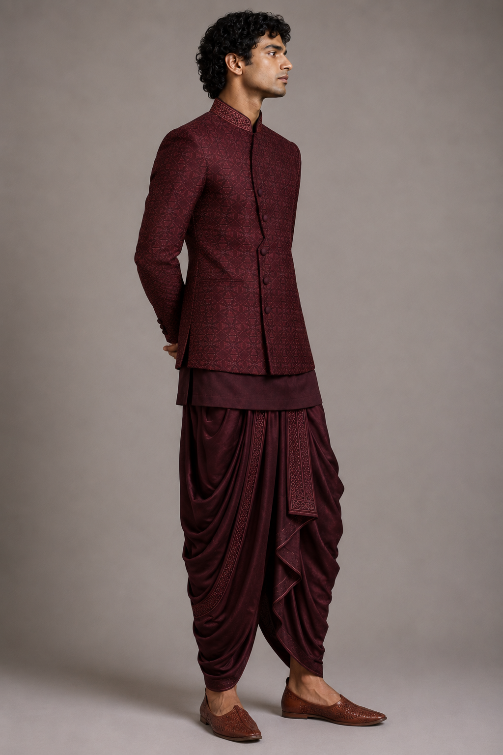 Wine Asymmetric Overlay Bandhgala